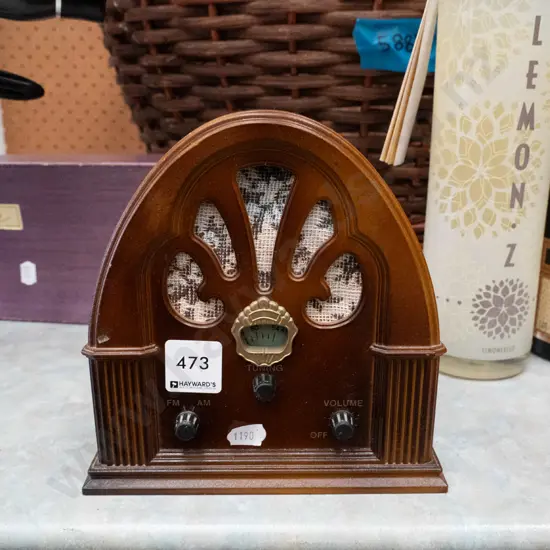 small reproduction wood cased mantle radio
