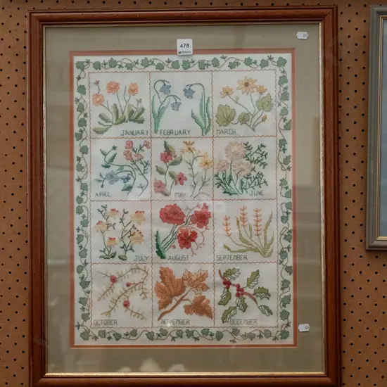 framed needlework - months