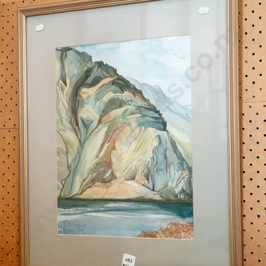 framed watercolour - river and bank scene