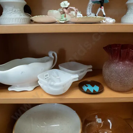 vase, ruby glass jug, ashtray etc