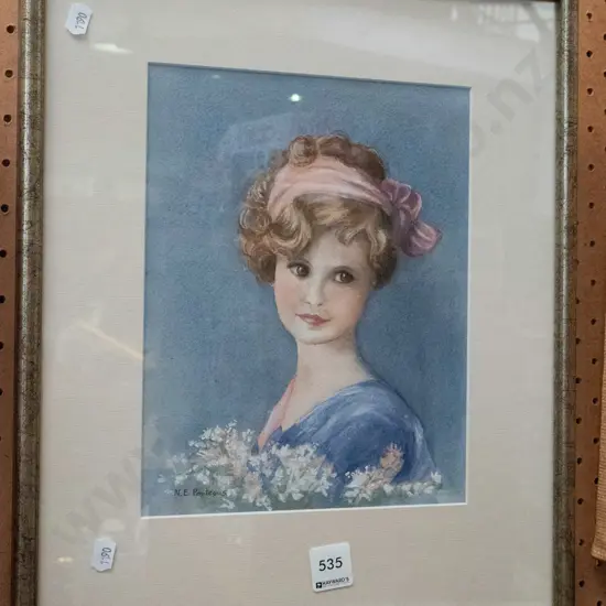 framed watercolour - girl with flowers