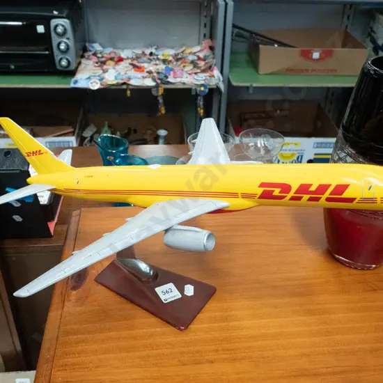 DHL model plane on stand
