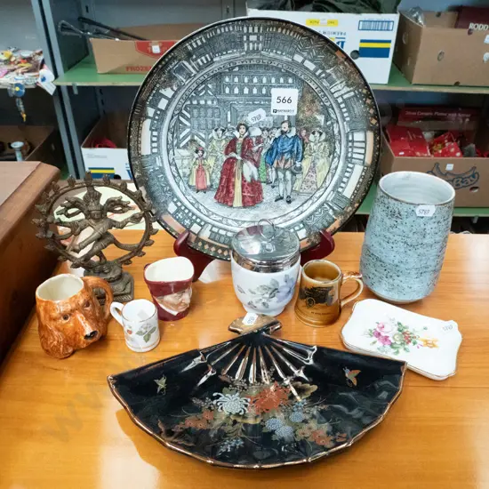 display plate, egg coddler, fan shaped dish, Coalport pin dish, brass ornament, etc