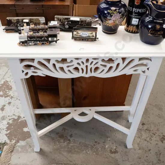 painted wooden hall table with pierced fret work H-760 W-800 D-260