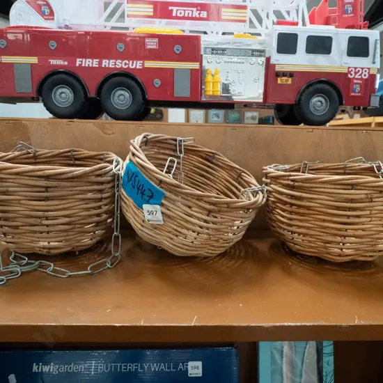 3x cane hanging planter baskets