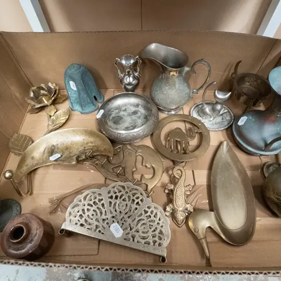 box; glassware, letter racks, ashtrays, clips etc