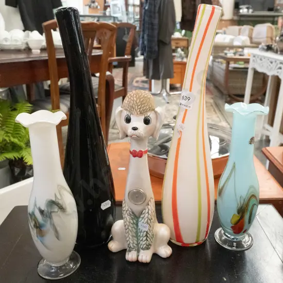 4x vases, dog figurine Vase Tallest H-370
