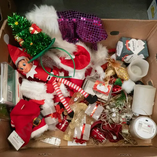 box; Santa hats, fairy lights, battery power candle lanterns etc
