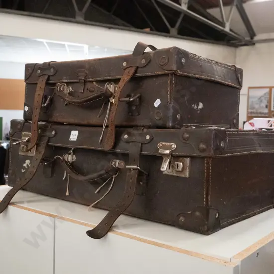 2x vintage bullock hide suitcases