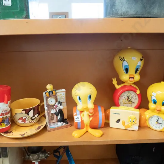shelf of Tweetie Bird collectables