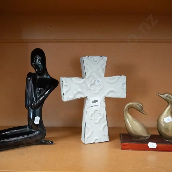 figurine, crucifix, brass duck