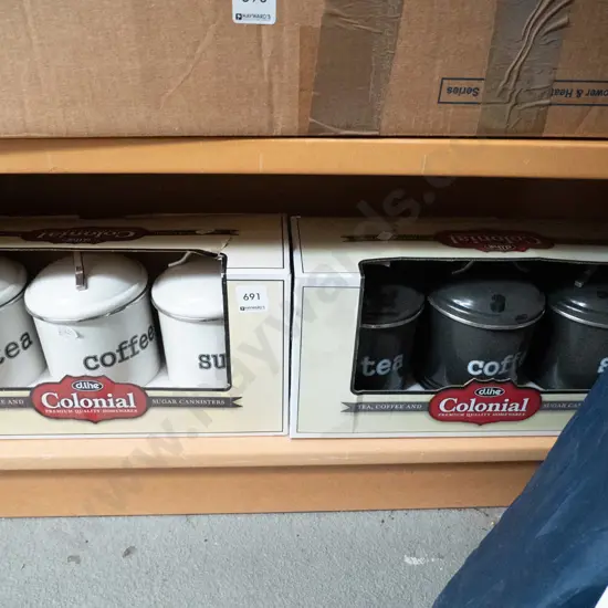 2x sets of colonial tea, coffee and sugar canisters