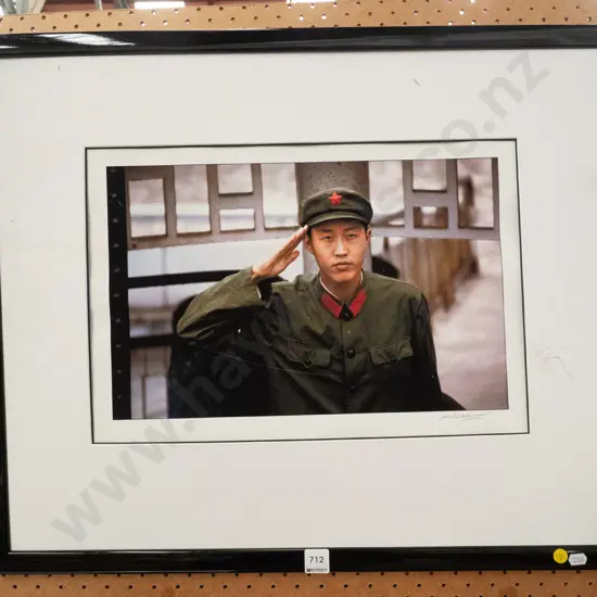 framed Matheson Beaumont photo print - soldier saluting - damage