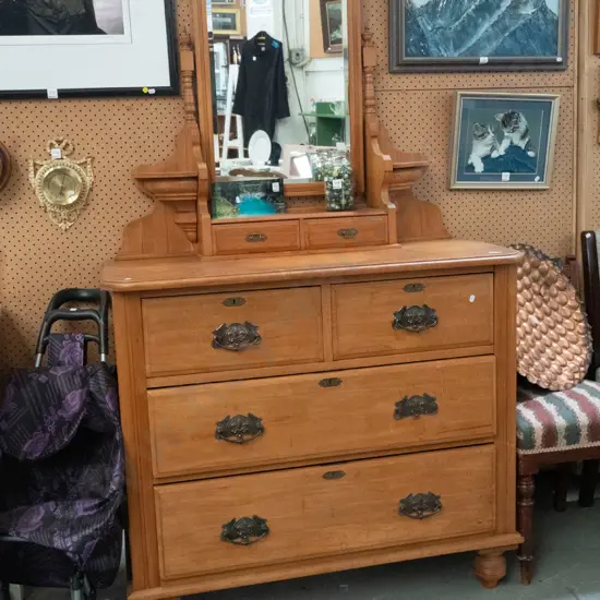 solid pine Edwardian 6 drawer mirror back dresser H-1800 