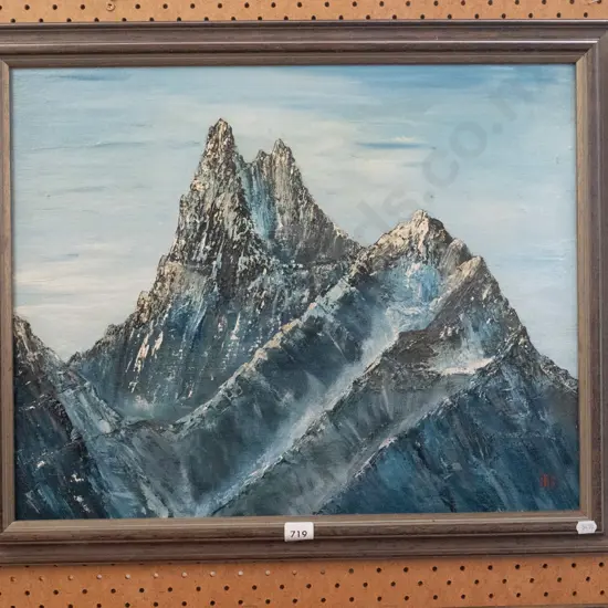 framed oil - mountain peak