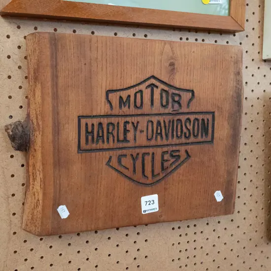 laser etched Harley Davidson logo on wood