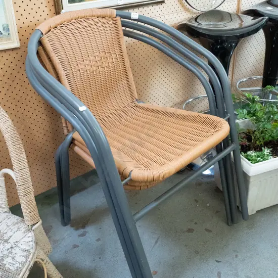 3x alloy and plastic stacker outdoor chairs