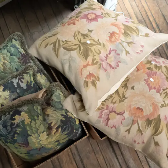 2x boxes of cushions - green dots