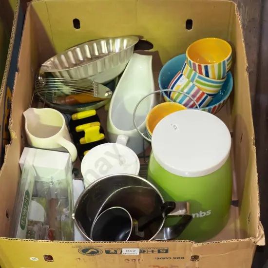 box; storage canisters, bowls, jelly mould etc