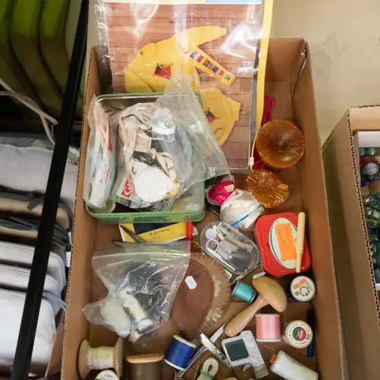 box; knitting patterns, sewing threads, braiding etc
