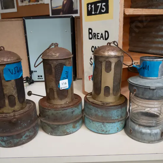 3x vintage glasshouse heaters, candle lantern