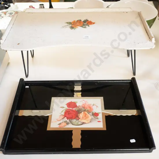 deco glass tray with floral design, retro bed tray