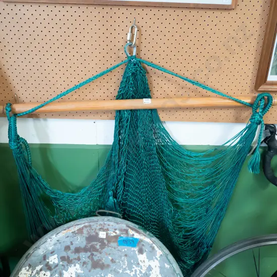 wood and fabric hanging seat