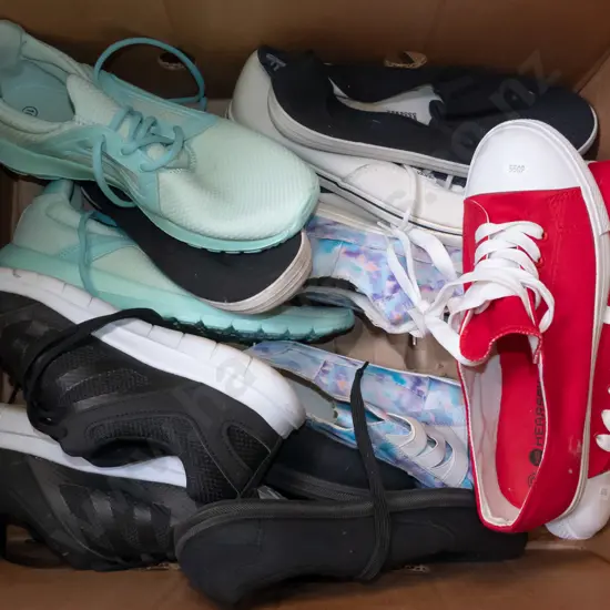 box; various sneakers