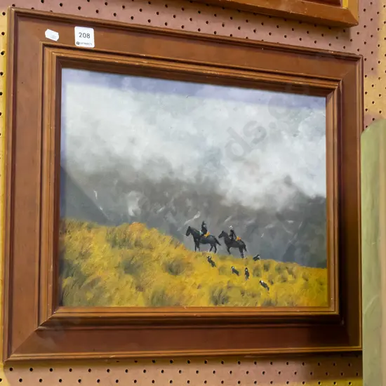 framed oil on  board - mustering