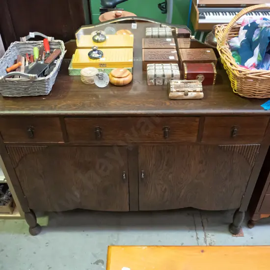 deco oak 2 door 3 drawer mirror back buffet sideboard H-1200 W-1470 D-530