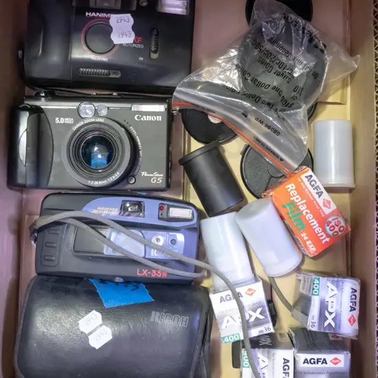box; 35mm cameras and accessories