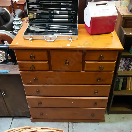 solid pine 9 drawer scotch chest -some damage to top H-1170 W-1000 D-500