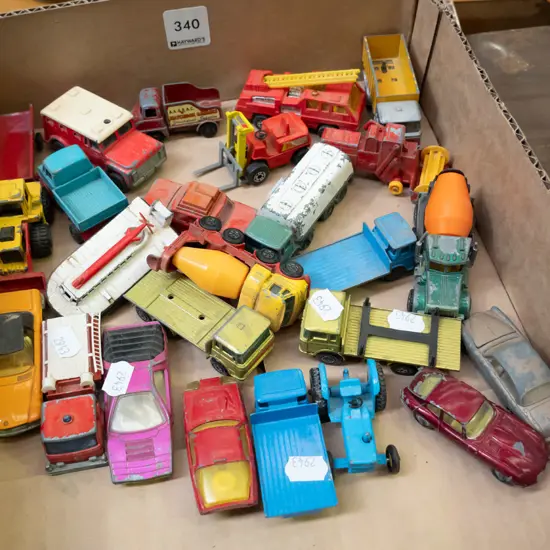 box of toy vehicles