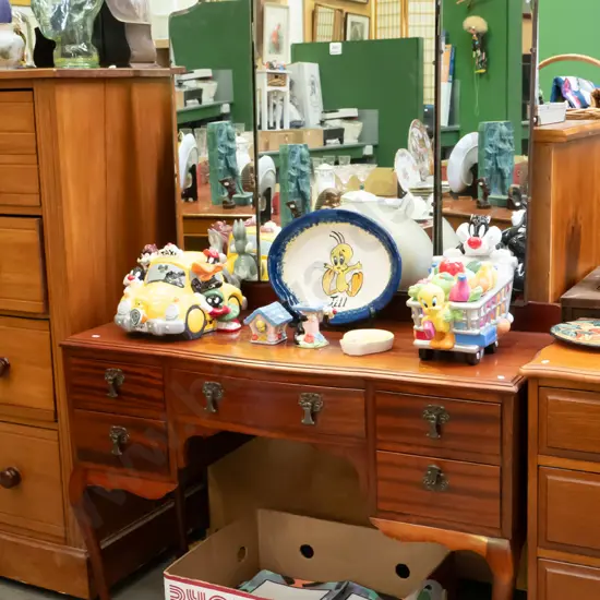 mahogany cab 5 drawer 3 part mirror back dresser H-1665 W-1060 D-370