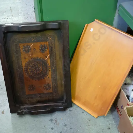 2x wooden trays - 1 with fold out legs