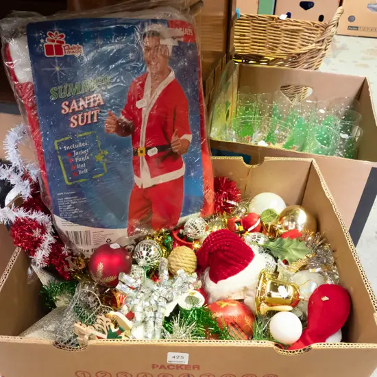 box; Santa suits, Xmas decorations