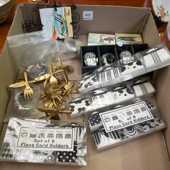 box; napkin rings, placecards holders etc