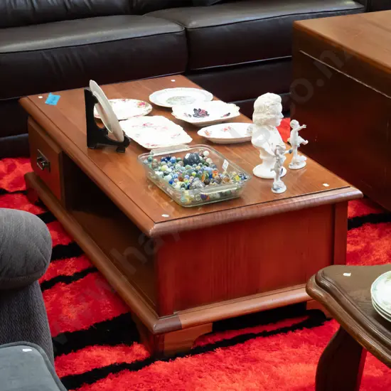 solid pine single drawer coffee table - H-370 W-1200 D-600