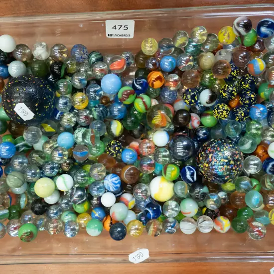 glass baking dish and marbles