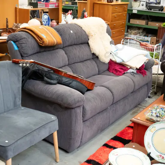 grey rolled arm 3 seater settee - slight cat scratching 