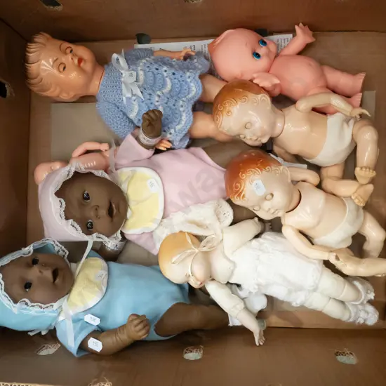 box of vintage dolls
