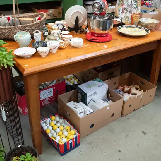 solid pine dining table - varnish needs attention H-780 W-1500 D-900