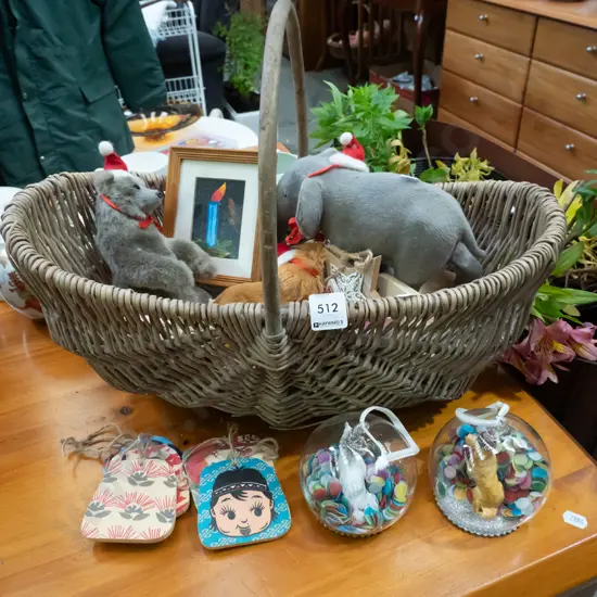 cane basket, elephant bear, Xmas decorations