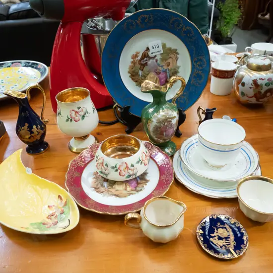 Limoges cabinet plates, trio, leaf dish, sugar etc