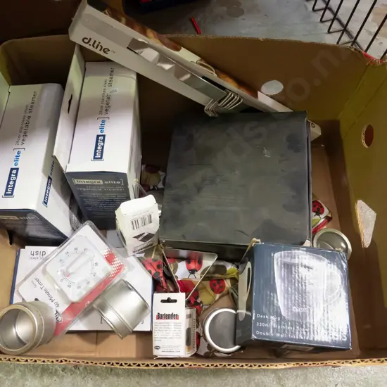 box; tool rack, storage containers, stainless steel coffee mugs etc