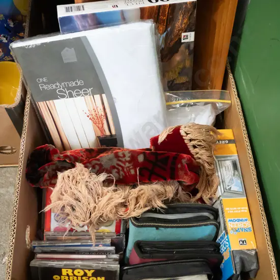 box; CDs, CD wallet, insect window screen, puzzle etc