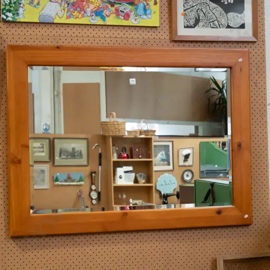 large pine bevelled edge wall mirror H-1100 W-800