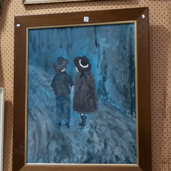 framed oil - children holding hands