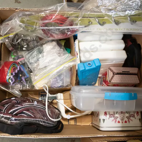 box; dog leads, cookie cutters, electric knives etc