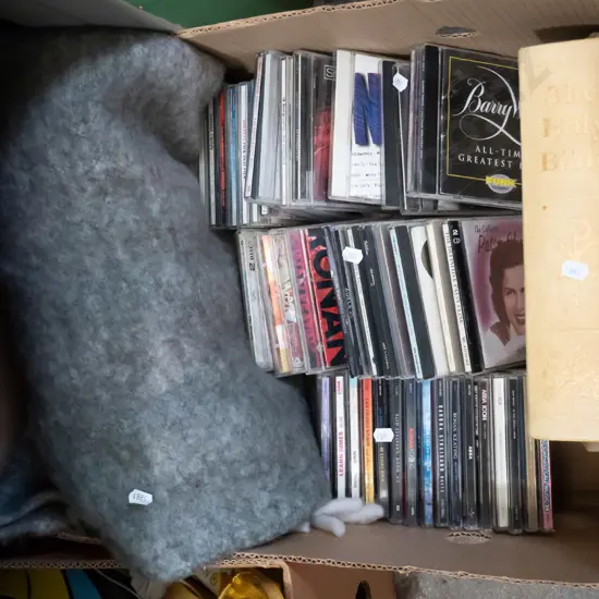 box; CDs, blankets, bible etc